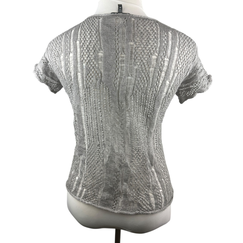 Eileen Fisher Open Knit V-Neck Short Sleeve Sweater Linen Metallic PP Petite Top - Picture 15 of 16